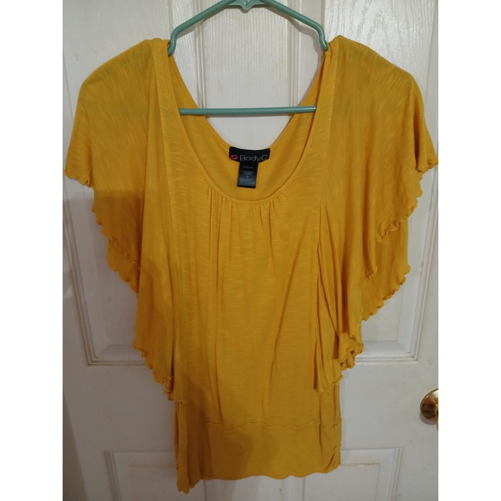 Body C Flutter Sleeve Top Mustard Yellow Rayon Blouse Womens Small